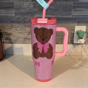 Pink Bear Rhinestone Tumbler with Straw